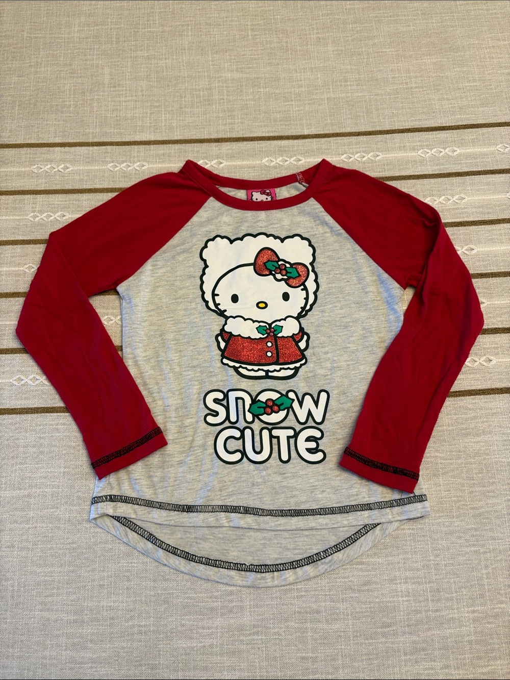 Hello Kitty Red & Gray Long Sleeve Raglan "Snow Cute" Top